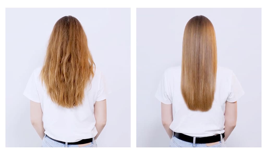 фото до/после восстановления волос продуктами для восстановления волос Kapous